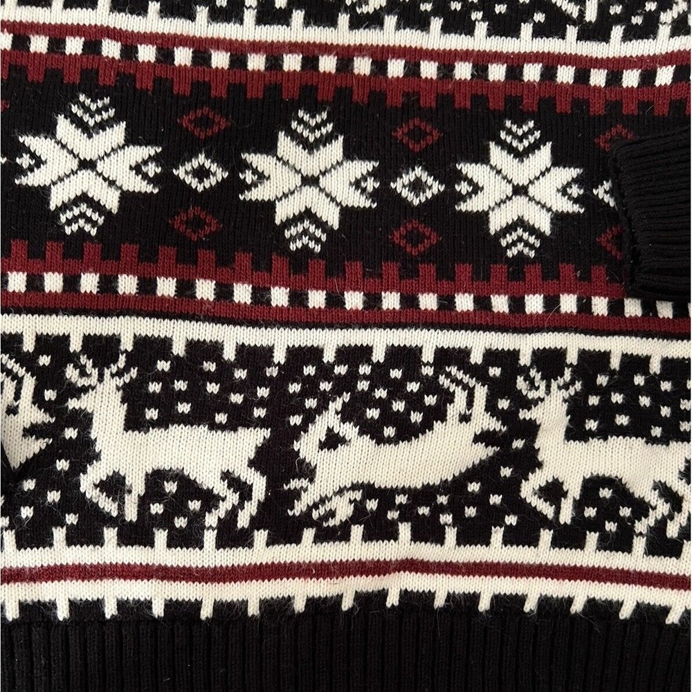 Christmas Sweater With Reindeer And Snowflakes-Black Red & White-Holidays